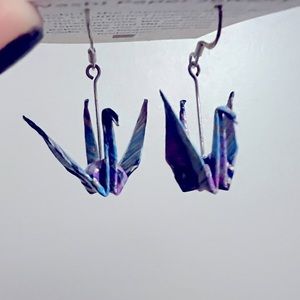 Washi Oragami Crane Paper Earrings in Blue/Purple